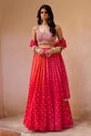 Buy_Chamee and Palak_Pink Georgette Embroidered Zardosi Sweetheart Aries Ombre Lehenga Set _at_Aza_Fashions