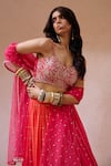 Shop_Chamee and Palak_Pink Georgette Embroidered Zardosi Sweetheart Aries Ombre Lehenga Set _at_Aza_Fashions