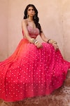 Chamee and Palak_Pink Georgette Embroidered Zardosi Sweetheart Aries Ombre Lehenga Set _at_Aza_Fashions