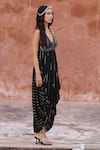 Buy_Chamee and Palak_Black Georgette Embroidered Sequin Plunging V Alder And Glass Bead Cowl Dress _Online_at_Aza_Fashions