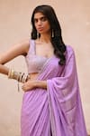 Chamee and Palak_Purple Georgette Embroidered Zardosi Square Layla Pre-draped Saree With Blouse _Online_at_Aza_Fashions