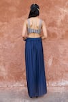 Buy_Chamee and Palak_Blue Lurex Embroidered Glass Bead Plunging V Chayya Cape Draped Skirt Set _Online_at_Aza_Fashions