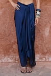 Shop_Chamee and Palak_Blue Lurex Embroidered Glass Bead Plunging V Chayya Cape Draped Skirt Set _Online_at_Aza_Fashions