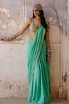 Buy_Chamee and Palak_Green Georgette Embroidered Resham And Leather Applique Work Saree With Blouse _at_Aza_Fashions