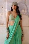 Buy_Chamee and Palak_Green Georgette Embroidered Resham And Leather Applique Work Saree With Blouse _Online_at_Aza_Fashions