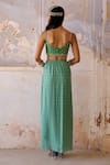 Shop_Chamee and Palak_Green Georgette Embroidered Glass Bead Sweetheart Tessa Cape Draped Skirt Set _at_Aza_Fashions