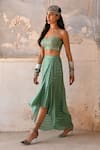 Buy_Chamee and Palak_Green Georgette Embroidered Glass Bead Sweetheart Tessa Cape Draped Skirt Set _Online_at_Aza_Fashions