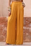 Chamee and Palak_Yellow Georgette Embroidered Glass Bead Sweetheart And Zardosi Cape Pant Set _Online_at_Aza_Fashions