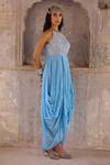 Buy_Chamee and Palak_Blue Georgette Embroidered Glass Bead Halter Adina Cowl Dress _Online_at_Aza_Fashions