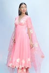 Buy_Priyanka Jain_Pink Italian Crepe Embroidered Floral V Neck Anarkali Pant Set _Online_at_Aza_Fashions