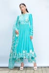 Buy_Priyanka Jain_Blue Italian Crepe Embroidered Floral Key Hole Anarkali Pant Set _at_Aza_Fashions