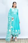 Priyanka Jain_Blue Italian Crepe Embroidered Floral Key Hole Anarkali Pant Set _Online_at_Aza_Fashions