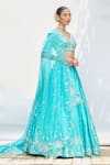 Buy_Priyanka Jain_Blue Italian Crepe Embroidered Floral V Neck Aari Lehenga Blouse Set _Online_at_Aza_Fashions