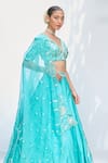 Shop_Priyanka Jain_Blue Italian Crepe Embroidered Floral V Neck Aari Lehenga Blouse Set _Online_at_Aza_Fashions