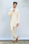 Buy_Priyanka Jain_Ivory Cotton Silk Embroidery Thread Kurta Set _at_Aza_Fashions