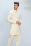 Priyanka Jain_Ivory Cotton Silk Embroidery Thread Kurta Set _Online_at_Aza_Fashions