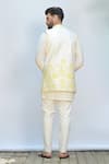 Shop_Priyanka Jain_Ivory Kurta Chanderi Embroidery Thread Floral Bundi And Set _at_Aza_Fashions