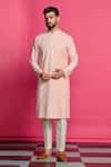 Buy_Priyanka Jain_Pink Cotton Silk Embroidery Gota Pintuck Kurta Set _at_Aza_Fashions