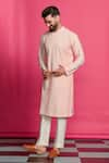 Shop_Priyanka Jain_Pink Cotton Silk Embroidery Gota Pintuck Kurta Set _Online_at_Aza_Fashions