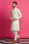 Buy_Priyanka Jain_Ivory Kurta Chanderi Embroidery Thread Sequin Set _Online_at_Aza_Fashions