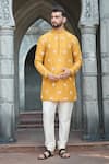 Buy_Priyanka Jain_Yellow Silk Embroidery Dori Kurta Set _at_Aza_Fashions