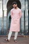 Buy_Priyanka Jain_Pink Cotton Silk Plain Embroidered Kurta Set _at_Aza_Fashions