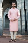 Priyanka Jain_Pink Cotton Silk Plain Embroidered Kurta Set _Online_at_Aza_Fashions