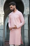 Buy_Priyanka Jain_Pink Cotton Silk Plain Embroidered Kurta Set _Online_at_Aza_Fashions