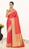 Buy_Naaritva India_Orange Katan Handwoven Gul Kadhua Jaal Saree With Running Blouse _at_Aza_Fashions