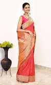 Naaritva India_Orange Katan Handwoven Gul Kadhua Jaal Saree With Running Blouse _Online_at_Aza_Fashions