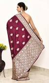 Shop_Naaritva India_Wine Kota Doria Embroidery Damask Booti Woven Banarasi Saree With Running Blouse _at_Aza_Fashions