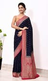 Buy_Naaritva India_Blue Chiffon Ditsy Blossom Woven Banarasi Saree With Running Blouse _at_Aza_Fashions