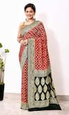 Buy_Naaritva India_Red Chiffon Handwoven Phool Mahal Jaal Saree With Running Blouse _at_Aza_Fashions