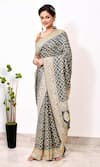 Naaritva India_Grey Chiffon Handwoven Florin Mahal Jaal Saree With Running Blouse _Online_at_Aza_Fashions