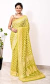 Buy_Naaritva India_Yellow Chiffon Handwoven Bahar Jaal Saree With Running Blouse _at_Aza_Fashions