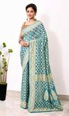 Buy Naaritva India Blue Chiffon Embroidery Bahara Jaal Woven Banarasi Saree With Running Blouse at Aza Fashions Buy_Naaritva India_Blue Chiffon Embroidery Bahara Jaal Woven Banarasi Saree With Running Blouse _at_Aza_Fashions