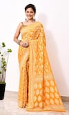 Buy_Naaritva India_Yellow Chiffon Handwoven Bahara Saree With Running Blouse _at_Aza_Fashions