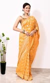 Naaritva India_Yellow Chiffon Handwoven Bahara Saree With Running Blouse _Online_at_Aza_Fashions