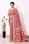 Buy_Naaritva India_Red Chiffon Handwoven Rosa Jaal Saree With Running Blouse _at_Aza_Fashions