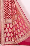 Naaritva India_Red Chiffon Handwoven Rosa Jaal Saree With Running Blouse _Online_at_Aza_Fashions