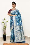 Buy_Naaritva India_Blue Art Silk Handwoven Crest Bloom Vine Saree With Running Blouse _at_Aza_Fashions