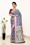Buy Naaritva India Blue Silk Embroidery Crest Blossom Jaal Woven Banarasi Saree With Running Blouse at Aza Fashions Buy_Naaritva India_Blue Silk Embroidery Crest Blossom Jaal Woven Banarasi Saree With Running Blouse _at_Aza_Fashions
