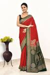 Buy_Naaritva India_Red Handloom Cotton Woven Zari Saree With Running Blouse Piece _at_Aza_Fashions