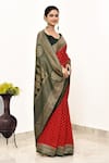 Naaritva India_Red Handloom Cotton Woven Zari Saree With Running Blouse Piece _Online_at_Aza_Fashions