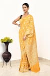 Naaritva India_Yellow Monga Silk Woven Zari Floral Jaal Saree With Running Blouse Piece _Online_at_Aza_Fashions