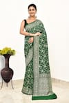 Buy_Naaritva India_Green Monga Silk Woven Zari Floral Jaal Saree With Running Blouse Piece _at_Aza_Fashions