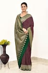 Buy_Naaritva India_Wine Handloom Cotton Woven Zari Floral Saree With Running Blouse Piece _Online_at_Aza_Fashions