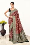 Buy_Naaritva India_Wine Handloom Cotton Woven Zari Mughal Saree With Running Blouse Piece _at_Aza_Fashions