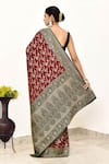 Shop_Naaritva India_Wine Handloom Cotton Woven Zari Mughal Saree With Running Blouse Piece _at_Aza_Fashions