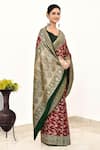 Buy_Naaritva India_Wine Handloom Cotton Woven Zari Mughal Saree With Running Blouse Piece _Online_at_Aza_Fashions